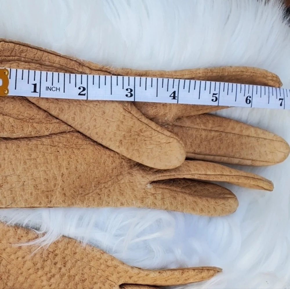 Vintage‎ Textured Leather Neutral Gloves 7